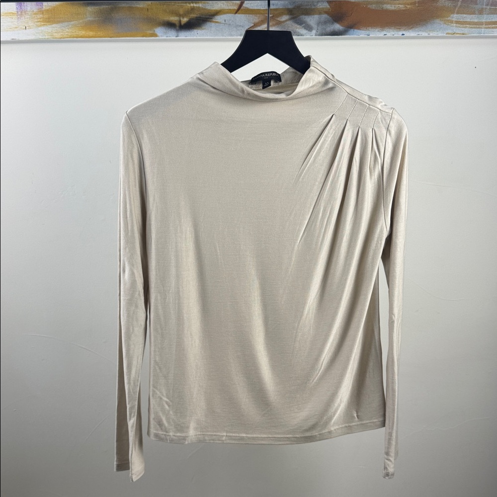 Banana Republic Ivory Long Sleeve Draped Mock Neck Top XS